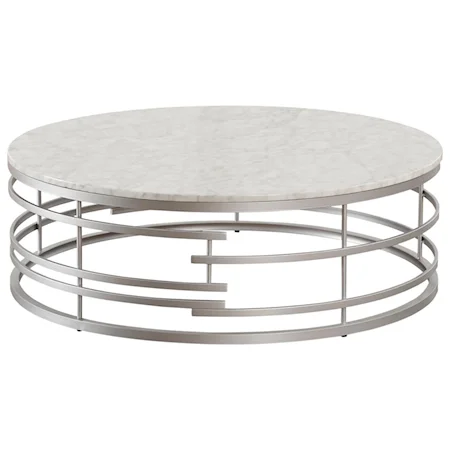 Glam Large Round Cocktail Table with Faux Marble Top